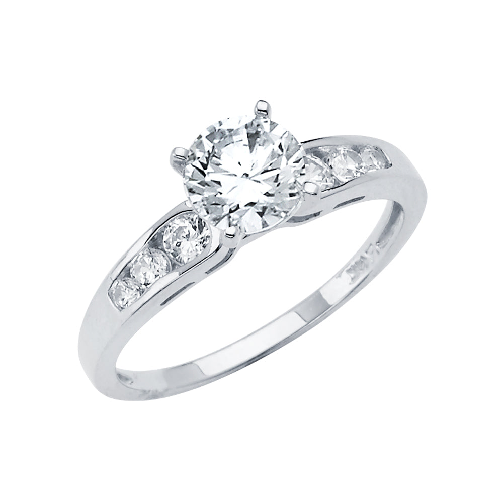 14K Yellow Gold Round Cut Solitaire CZ Ring with Side CZ Accents