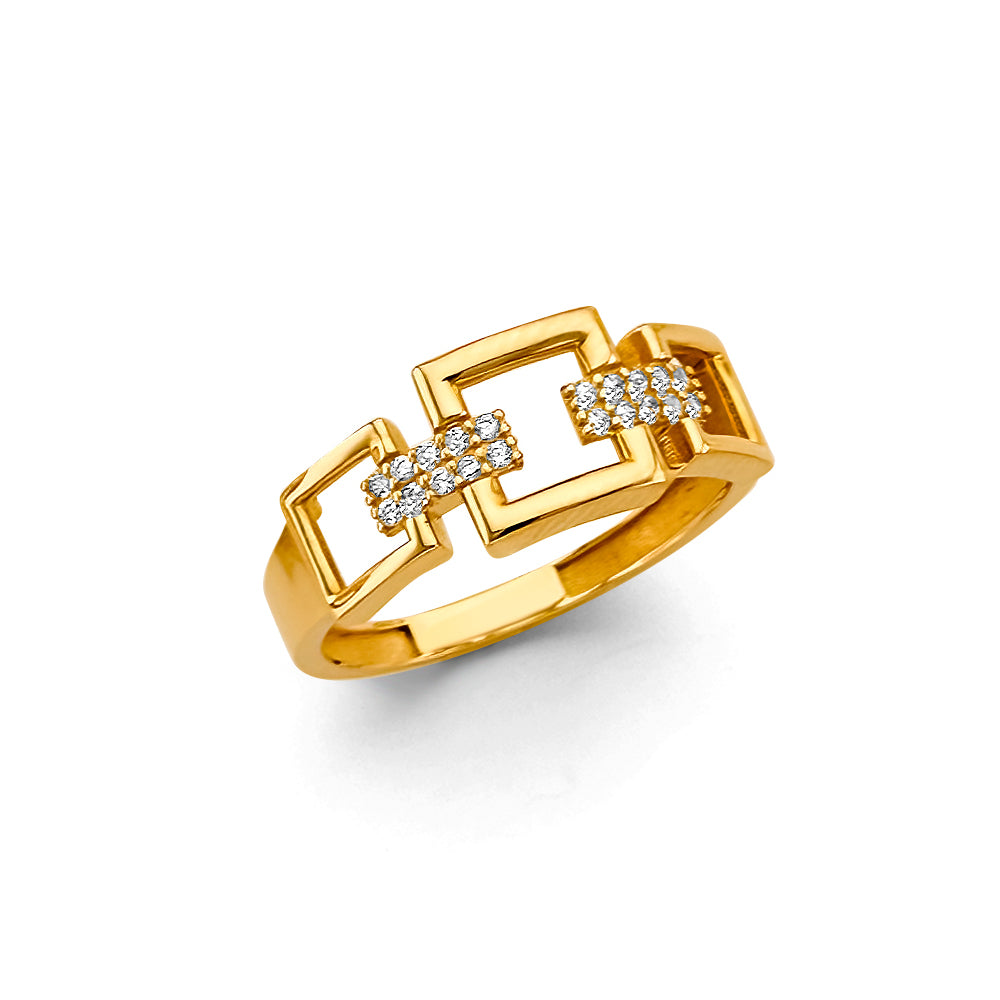 14K Yellow Gold Women’s Double Square Link CZ Ring