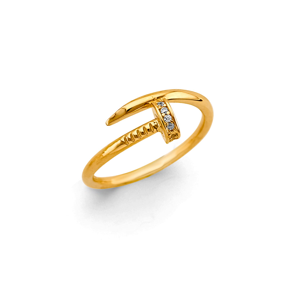 14K Yellow Gold Women’s Nail Design CZ Ring