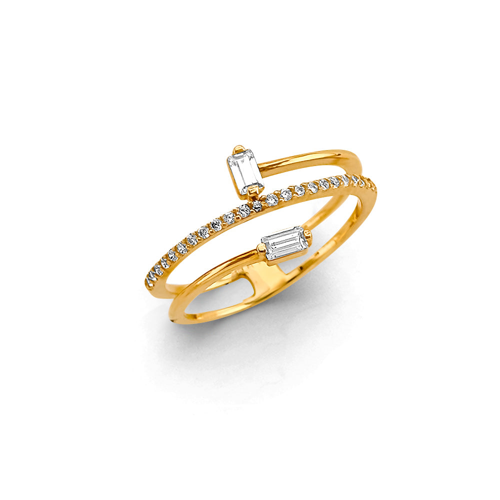 14K Yellow Gold Women’s Baguette Cut CZ Open Ring