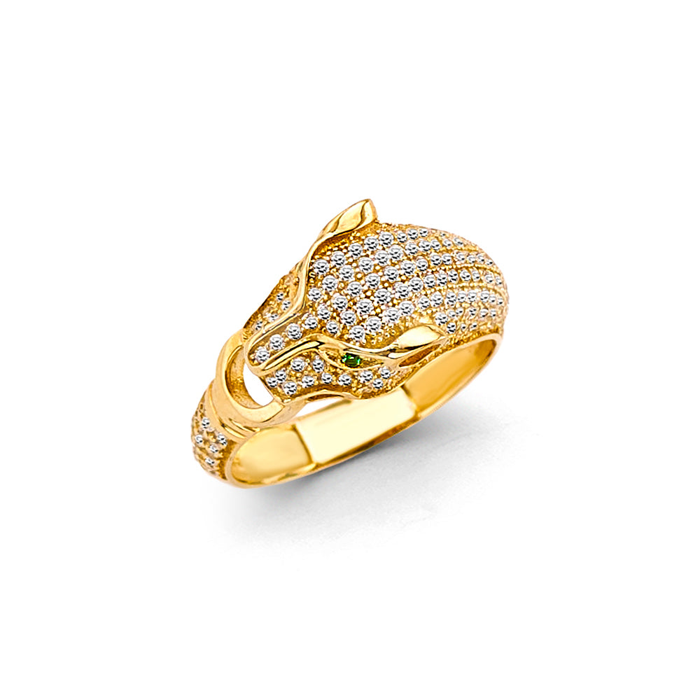 14K Yellow Gold Panther Head CZ Ring