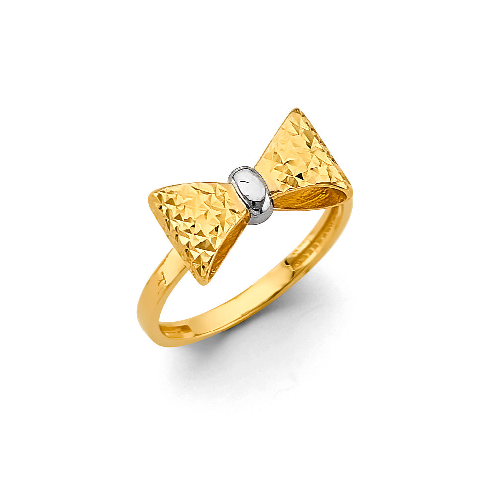 14K Two-Tone Gold Diamond-Cut Bow Design Ring