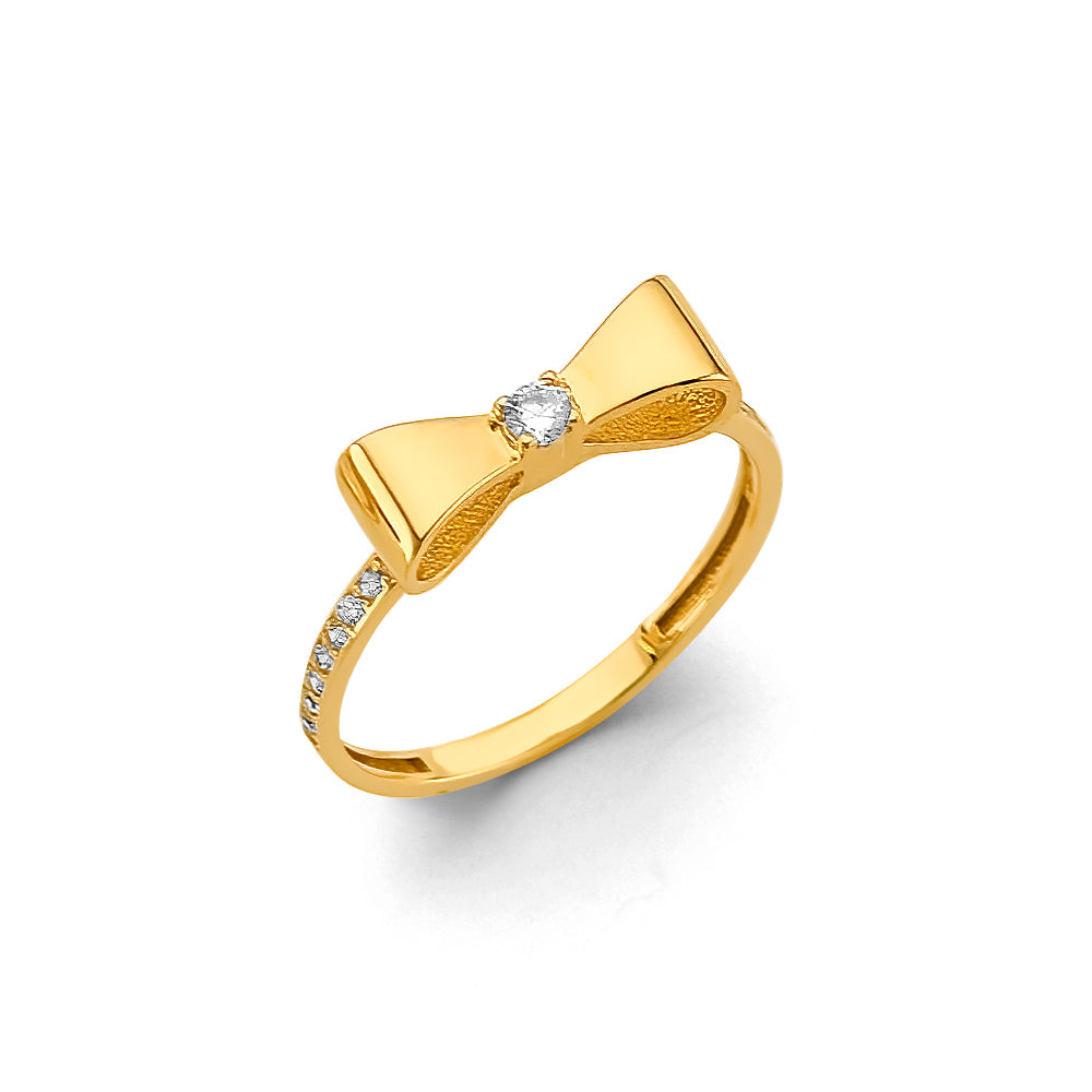14K Yellow Gold Bow Design CZ Ring