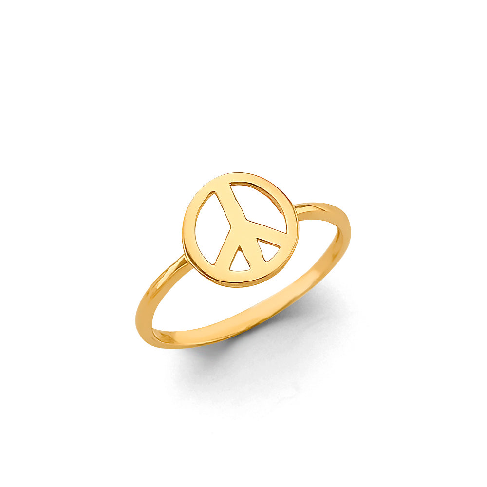 14K Yellow Gold Peace Symbol Ring