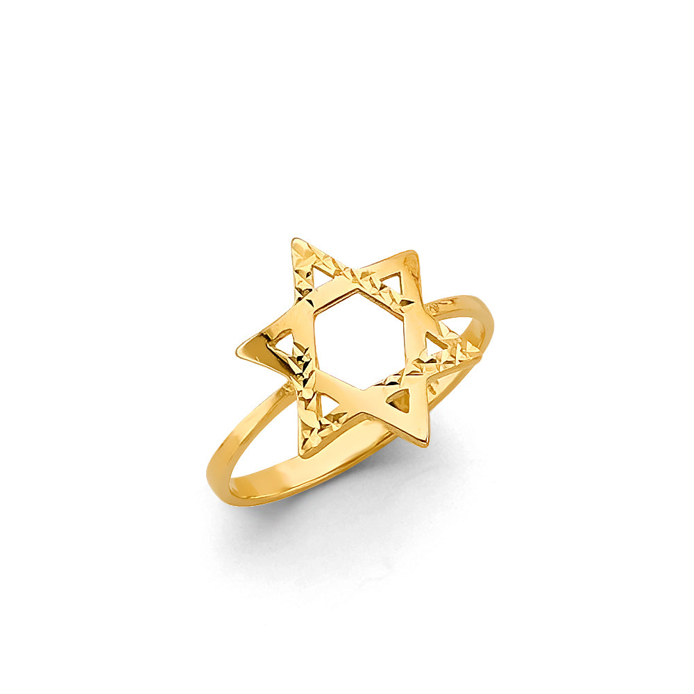 14K Yellow Gold Diamond-Cut Star of David Ring