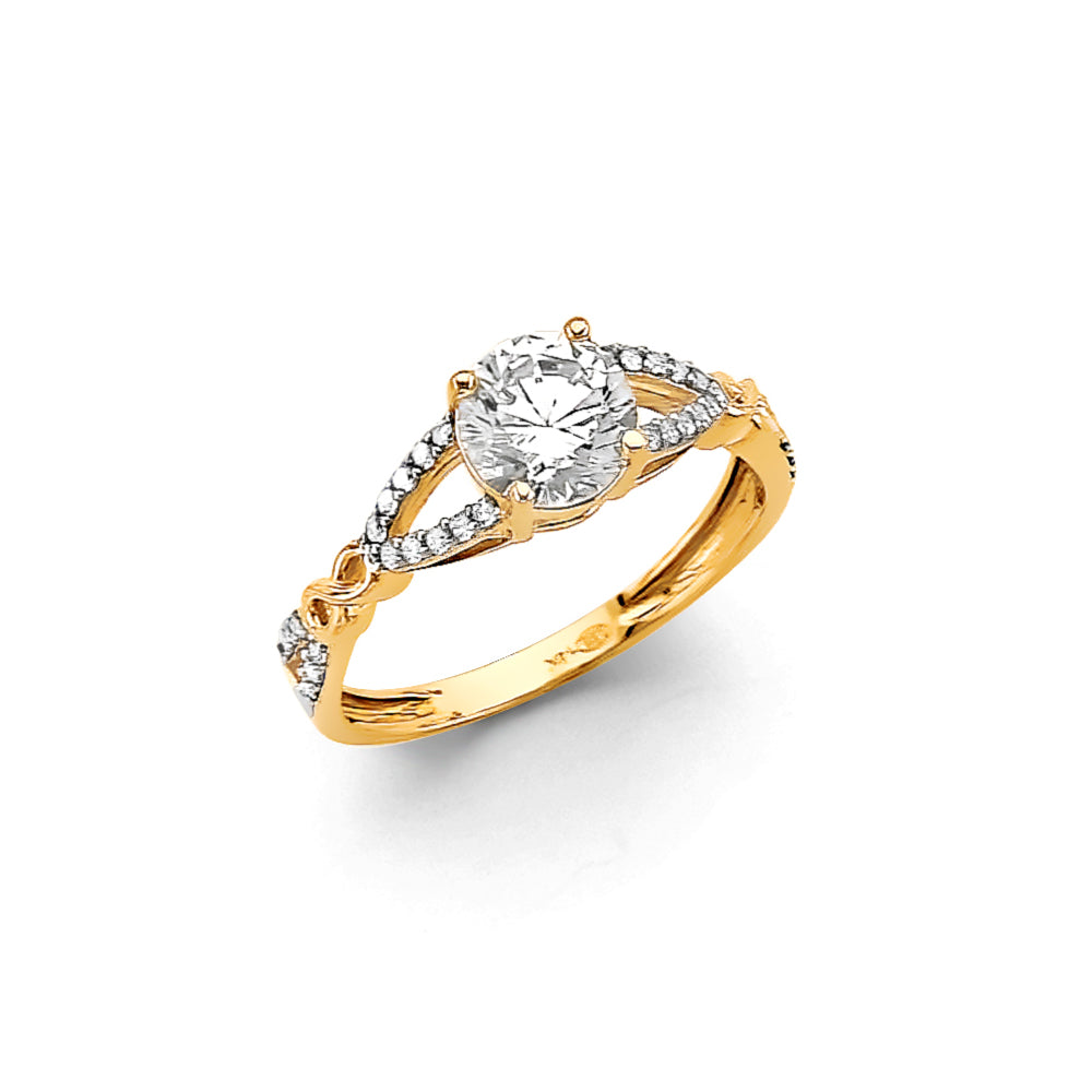 14K Yellow Gold Women’s Twisted Infinity Solitaire CZ Ring