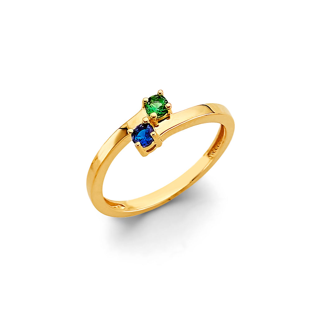 14K Yellow Gold 2-Stone Multicolor CZ Family Ring