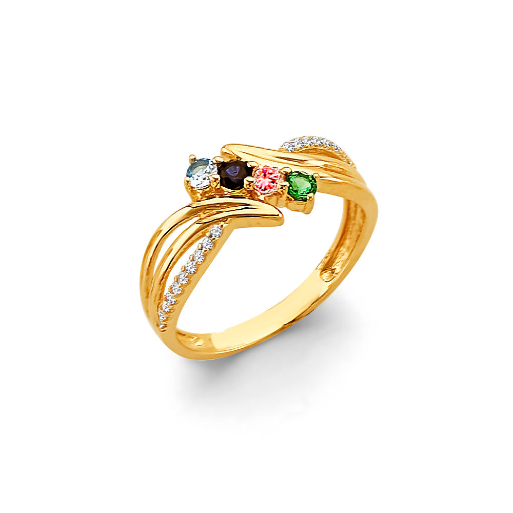 14K Yellow Gold 4-Stone Multicolor CZ Family Ring