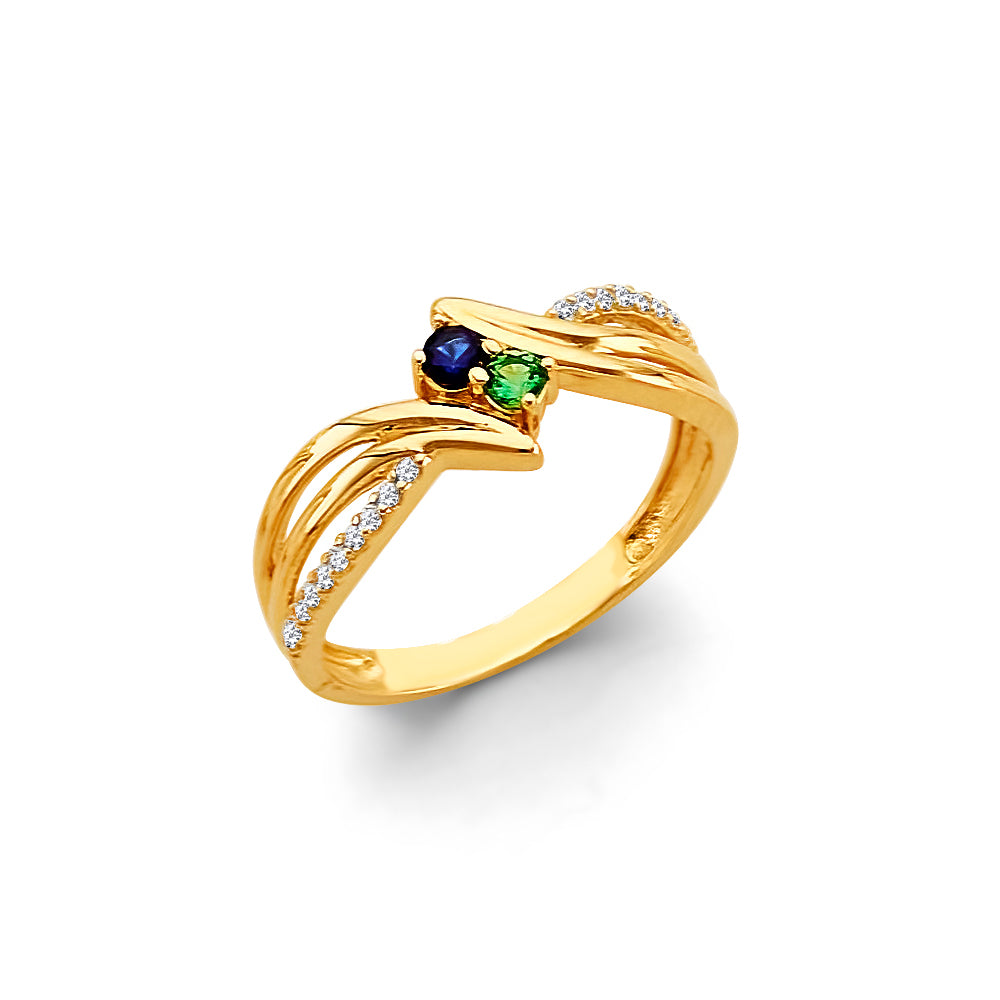 14K Yellow Gold 2-Stone Multicolor CZ Family Ring