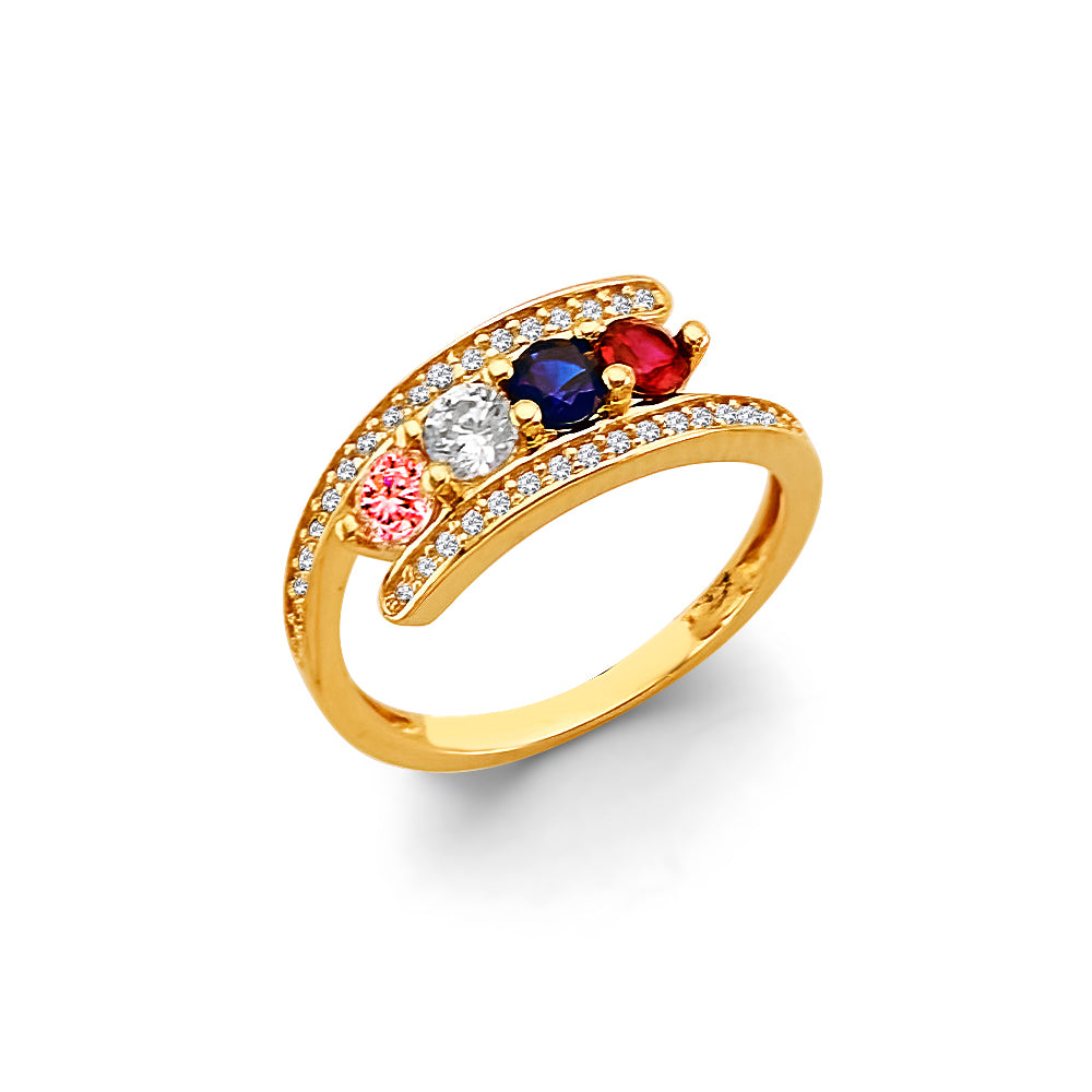 14K Yellow Gold 4-Stone Multicolor CZ Family Ring