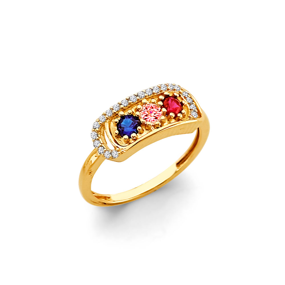 14K Yellow Gold 3-Stone Multicolor CZ Family Ring