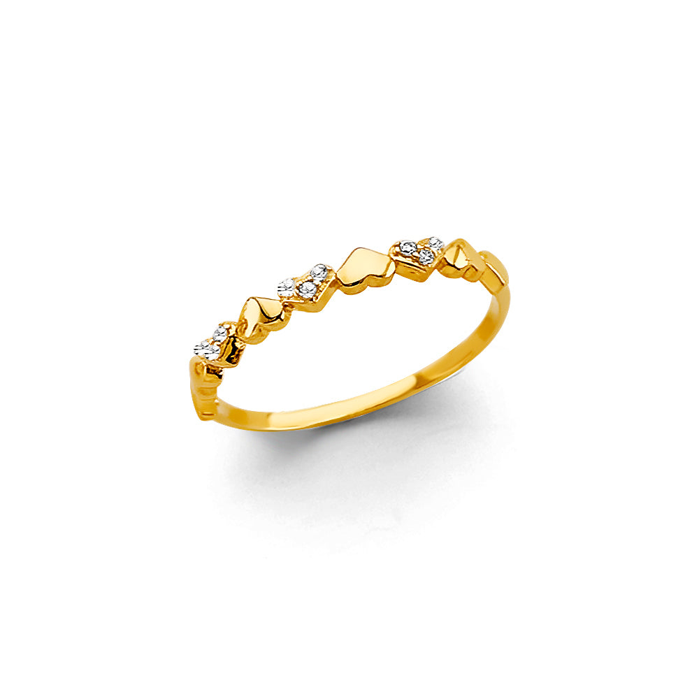 14K Yellow Gold Women’s CZ Heart Band Ring