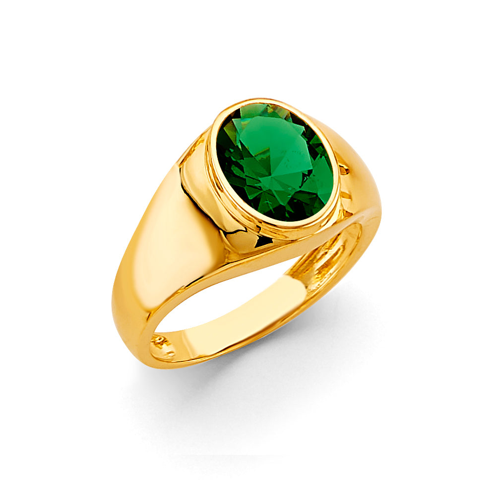 14K Yellow Gold Men’s Oval Synthetic Emerald Green CZ Ring