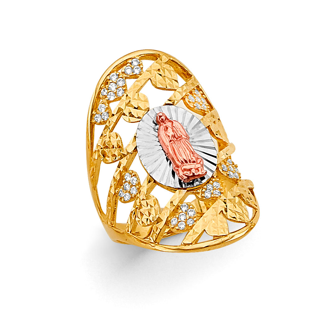 14K Tri-Color Gold Virgin Guadalupe Filigree Design Women’s Ring
