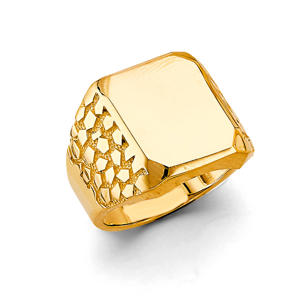 14K Yellow Gold Men’s Nugget Design Signet Ring