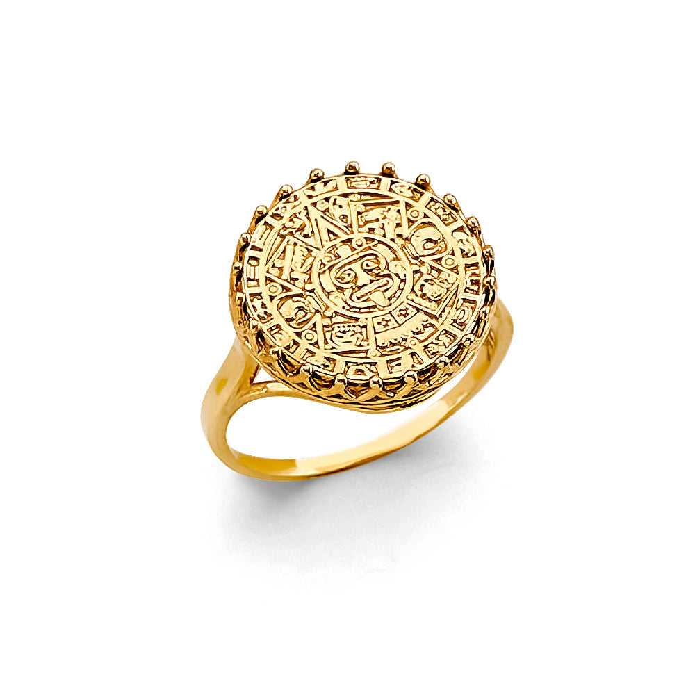 14K Yellow Gold Women’s Aztec Calendar Design Ring