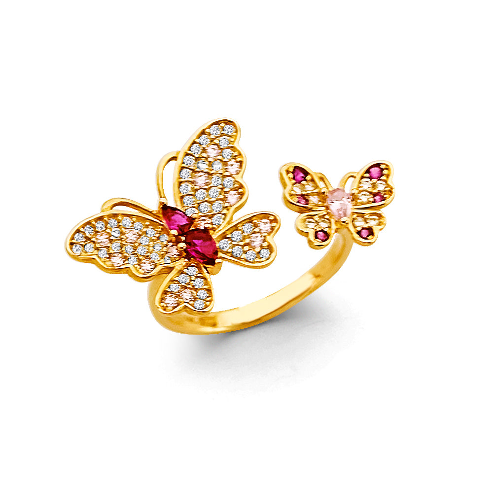 14K Yellow Gold Double Butterfly CZ Women’s Ring