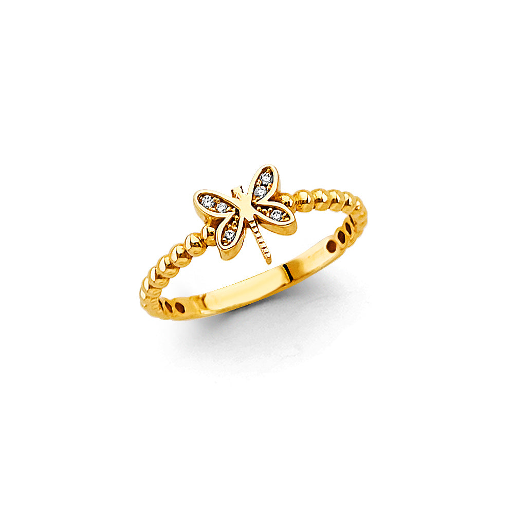 14K Yellow Gold Dragonfly Design CZ Women’s Ring