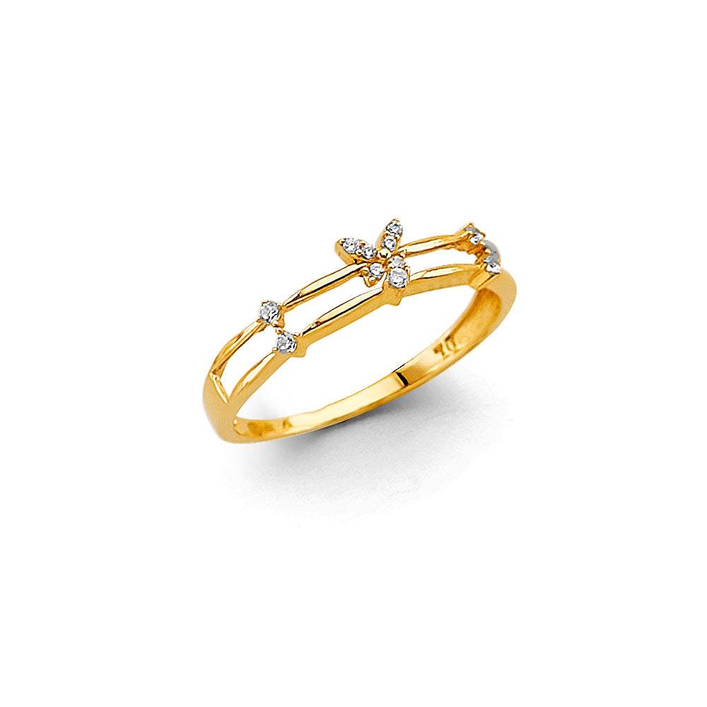 14K Yellow Gold Butterfly Design CZ Women’s Ring