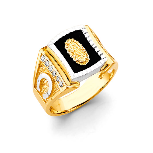 14K Two-Tone Gold Men’s CZ Virgen de Guadalupe Onyx Ring
