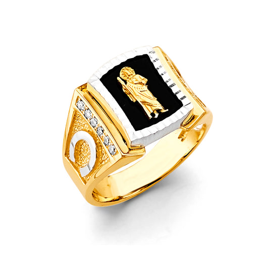 14K Two-Tone Gold Men’s CZ Saint Jude Onyx Ring