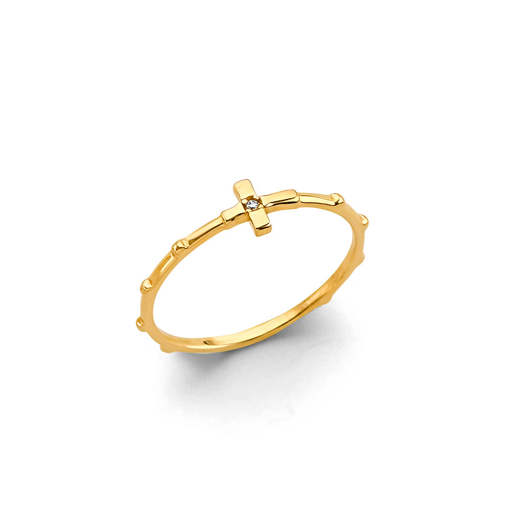 14K Yellow Gold Cross CZ Band Ring