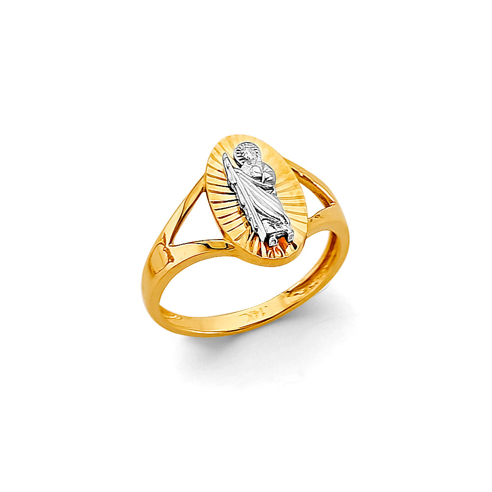 14K Two-Tone Gold Oval Religious Children's Ring