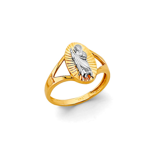 14K Two-Tone Gold Oval Religious Children's Ring