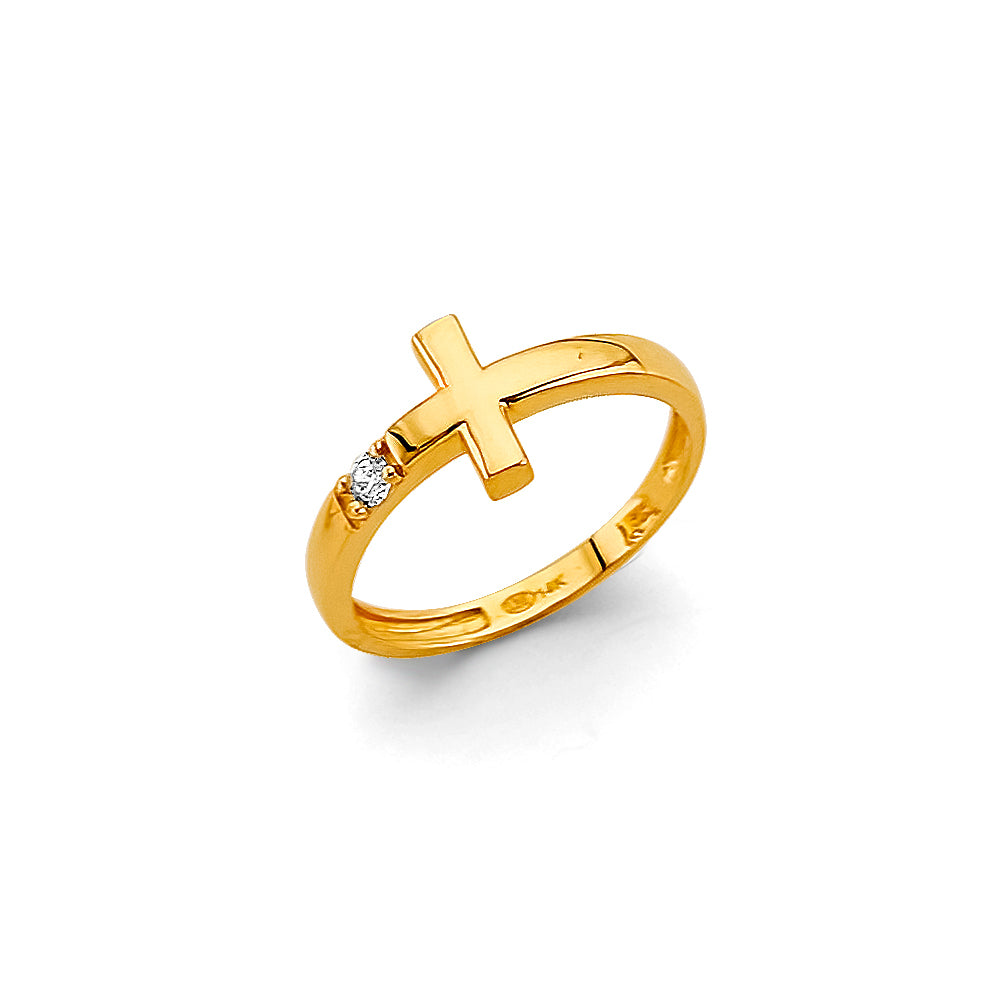 14K Yellow Gold Cross Children's Ring  with Cubic Zirconia