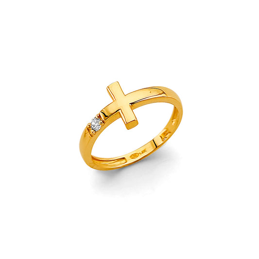 14K Yellow Gold Cross Children's Ring  with Cubic Zirconia