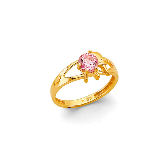 14K Yellow Gold Children's Ring  with Synthetic Pink Stone