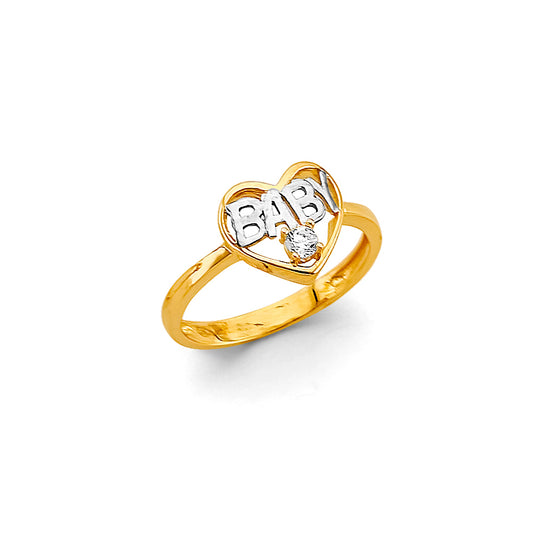 14K Two-Tone Gold Heart Baby Ring with Cubic Zirconia