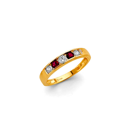 14K Yellow Gold Children's Ring  with Red and White Cubic Zirconia