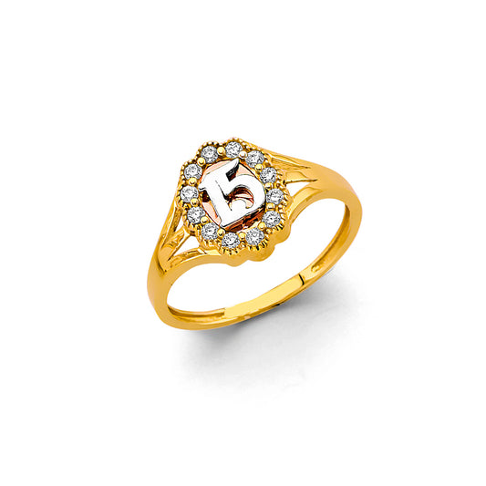 14K Tri-Color Gold Quinceañera Heart with Radiant Center and CZ Halo