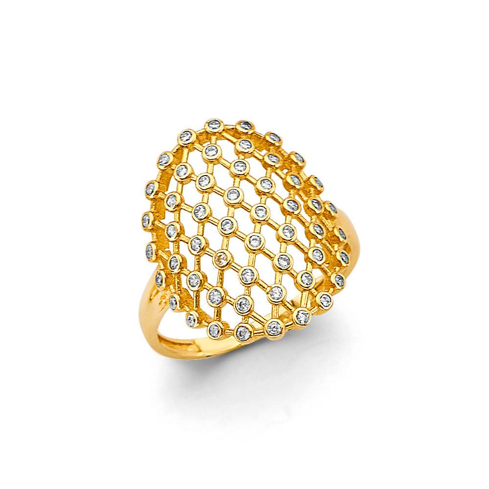 14K Yellow Gold Women's Round Lattice Design CZ Ring