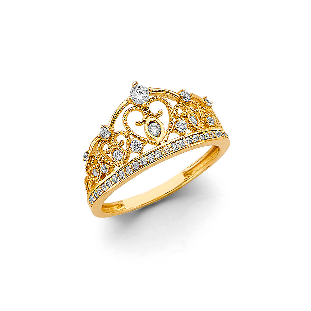 14K Yellow Gold Women's Crown Design CZ Ring