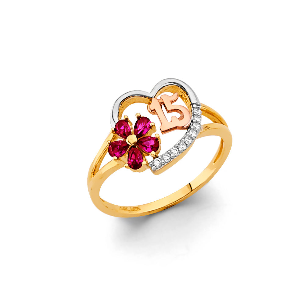14K Gold 15 Años Quinceañera CZ Ring