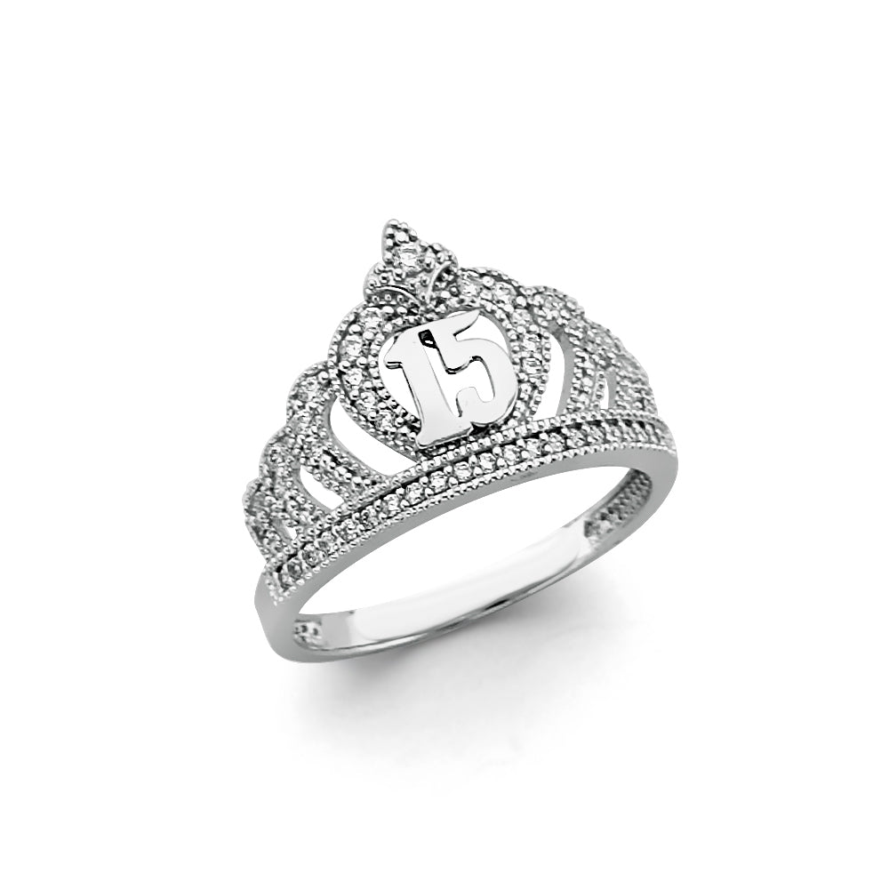14K White Gold 15 Años Quinceañera CZ Ring