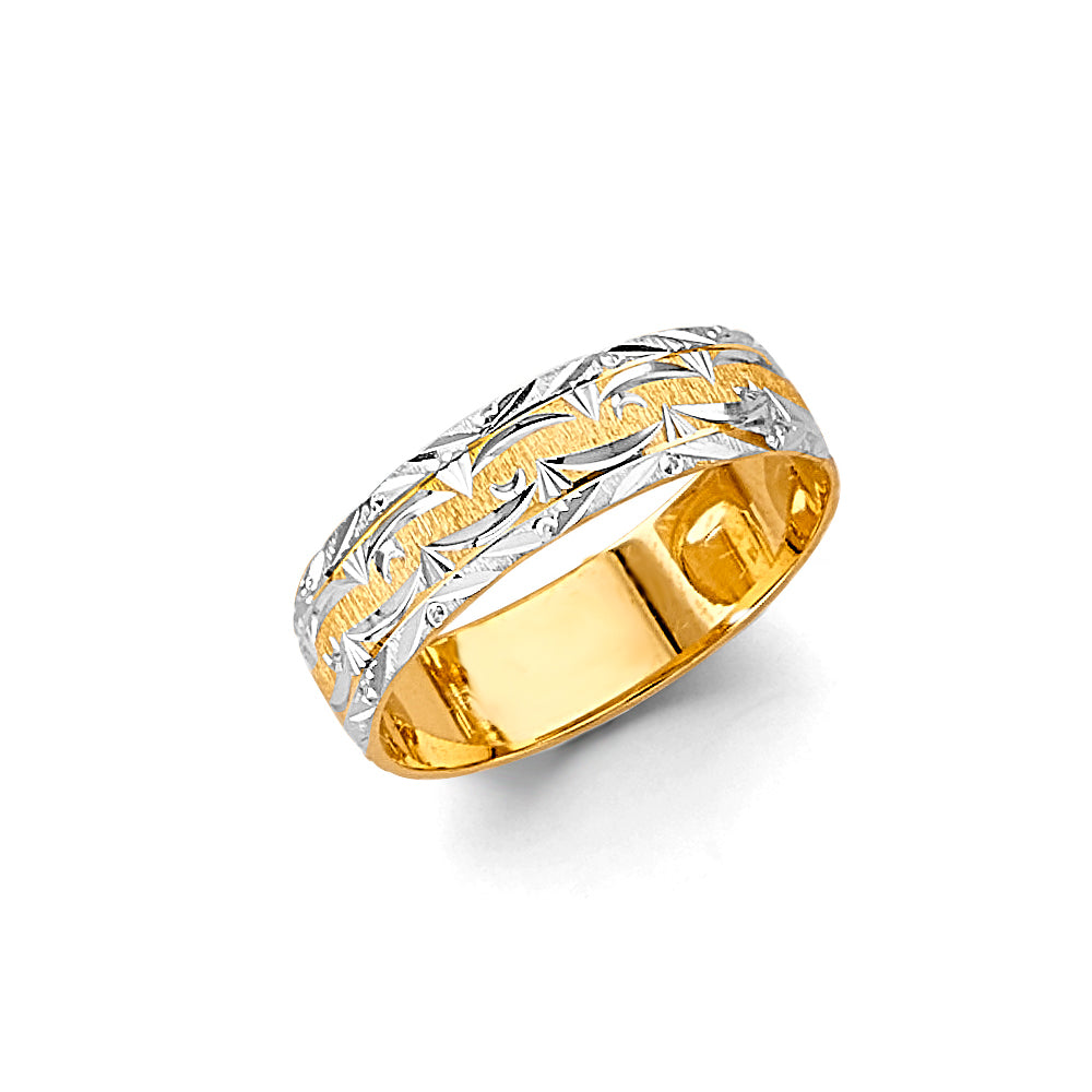 14K Two-Tone Gold Leaf Vine Pattern 6mm Men's Wedding Band