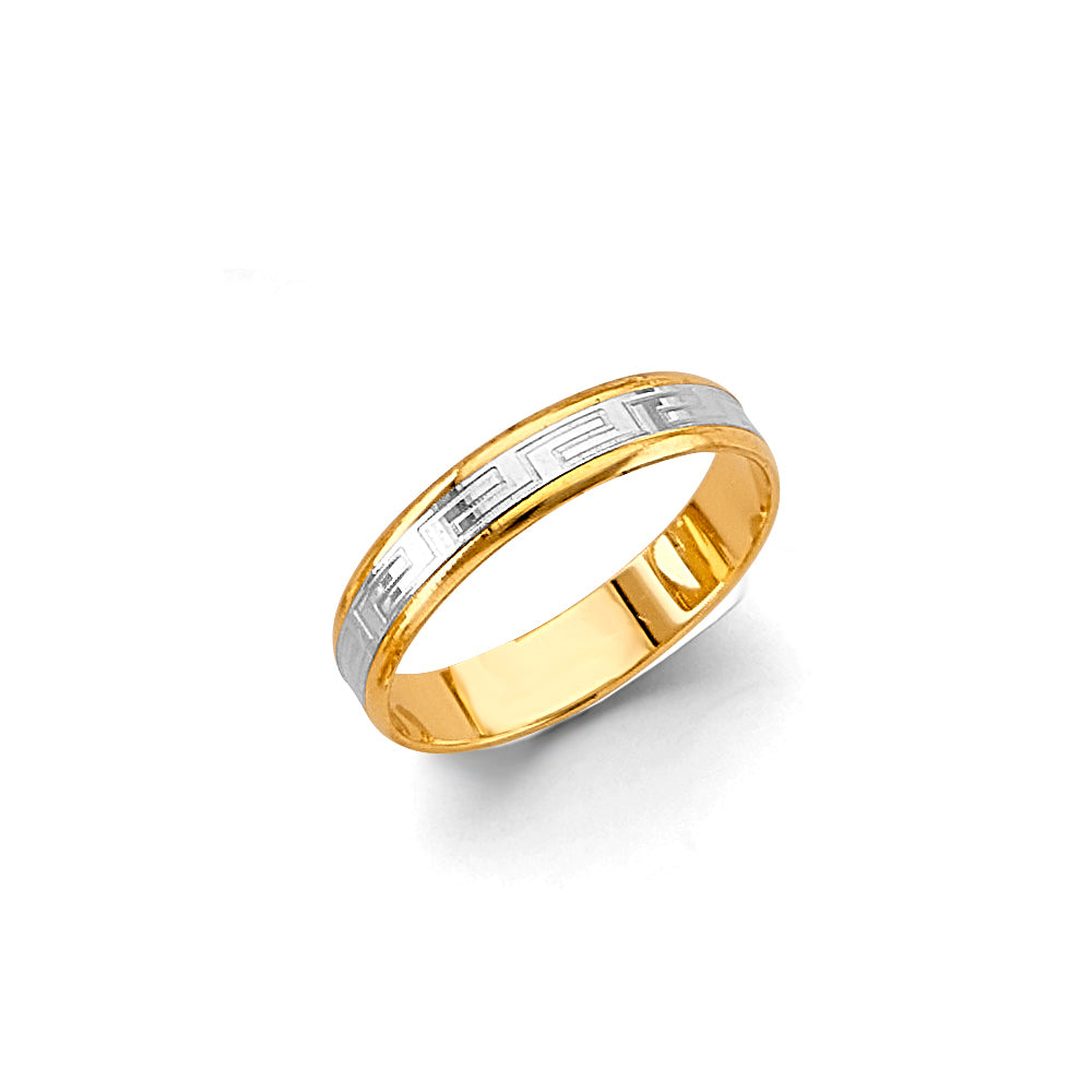 14K Two-Tone Gold Greek Key Design 4mm Women's Wedding Band