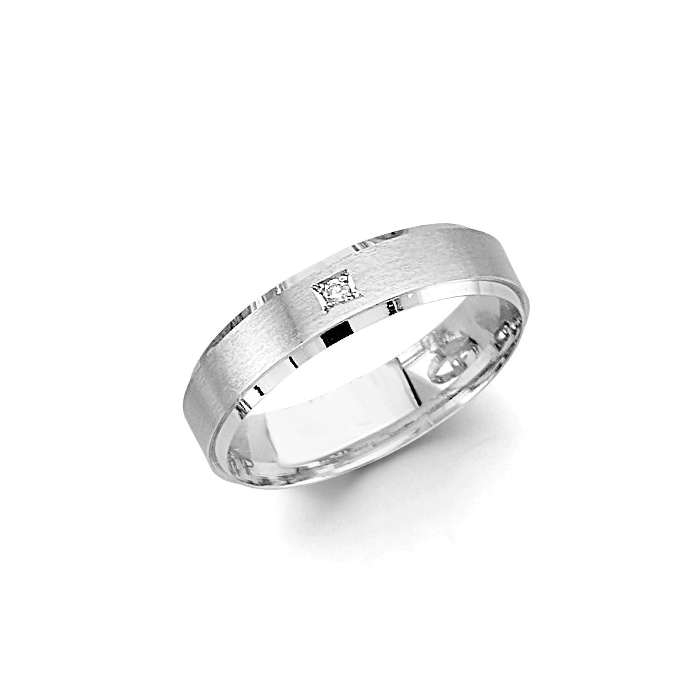 14K White Gold Satin Finish 5mm Men's Wedding Band with Princess-Cut CZ Accent