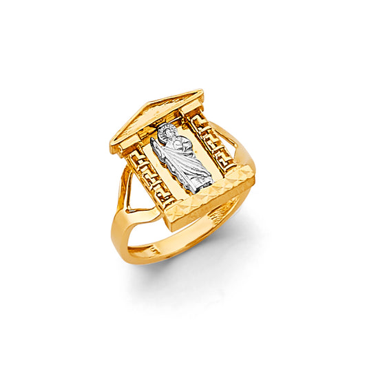 14K Two-Tone Gold Saint Jude Design Ring Designed for Women, Teen, and Children