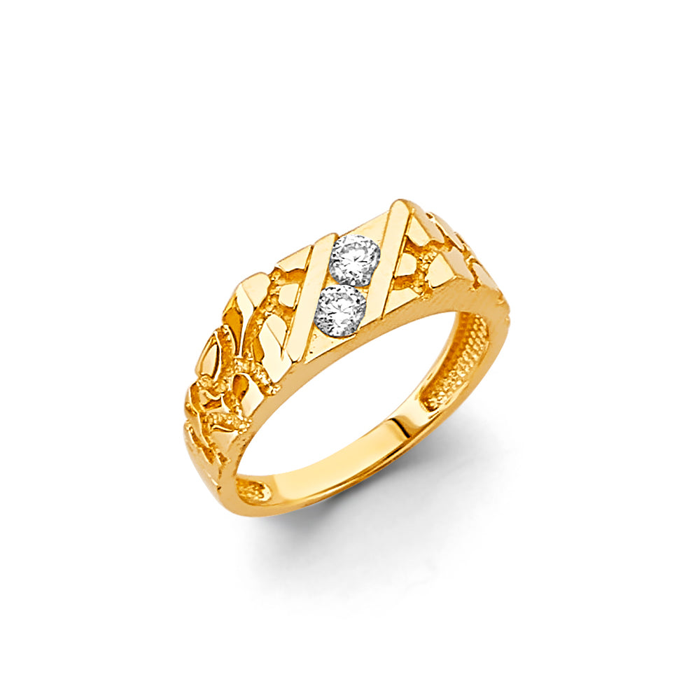 14K Yellow Gold Nugget Design Children’s / Teen’s Ring accented with Cubic Zirconia