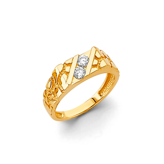 14K Yellow Gold Nugget Design Children’s / Teen’s Ring accented with Cubic Zirconia
