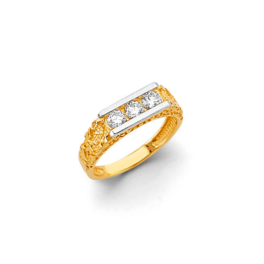 14K Yellow Gold Children’s / Teen’s Nugget Design Ring with Cubic Zirconia