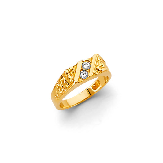 14K Yellow Gold Children’s / Teen’s Nugget Design Ring with Cubic Zirconia