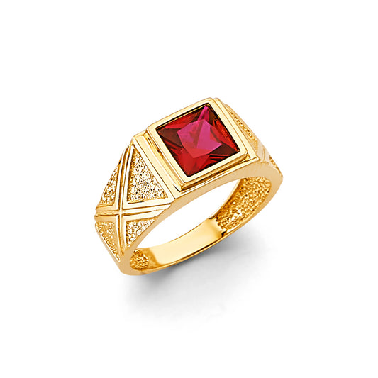 14K Yellow Gold Children’s / Teen’s Nugget Design Ring with Synthetic Square-Cut Red Ruby