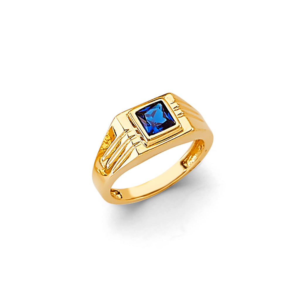 14K Yellow Gold Children’s / Teen’s Ring with Synthetic Square Blue Stone