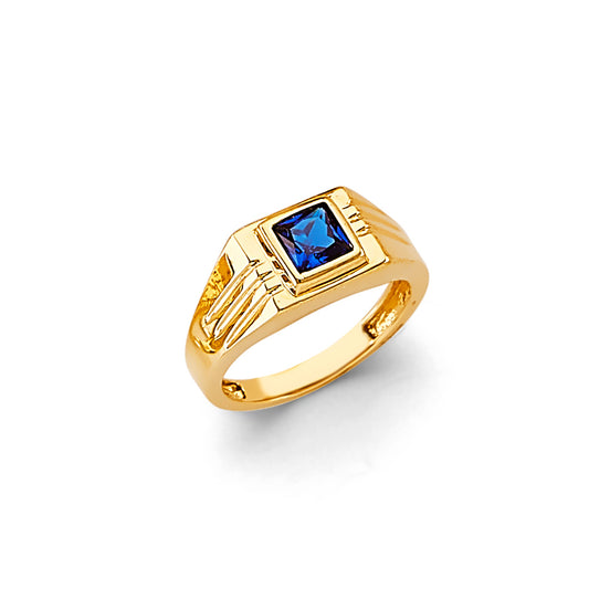 14K Yellow Gold Children’s / Teen’s Ring with Synthetic Square Blue Stone