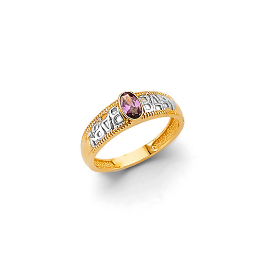 14K Two-Tone Gold Children’s / Teen’s Love Baby Ring with Synthetic Purple Stone